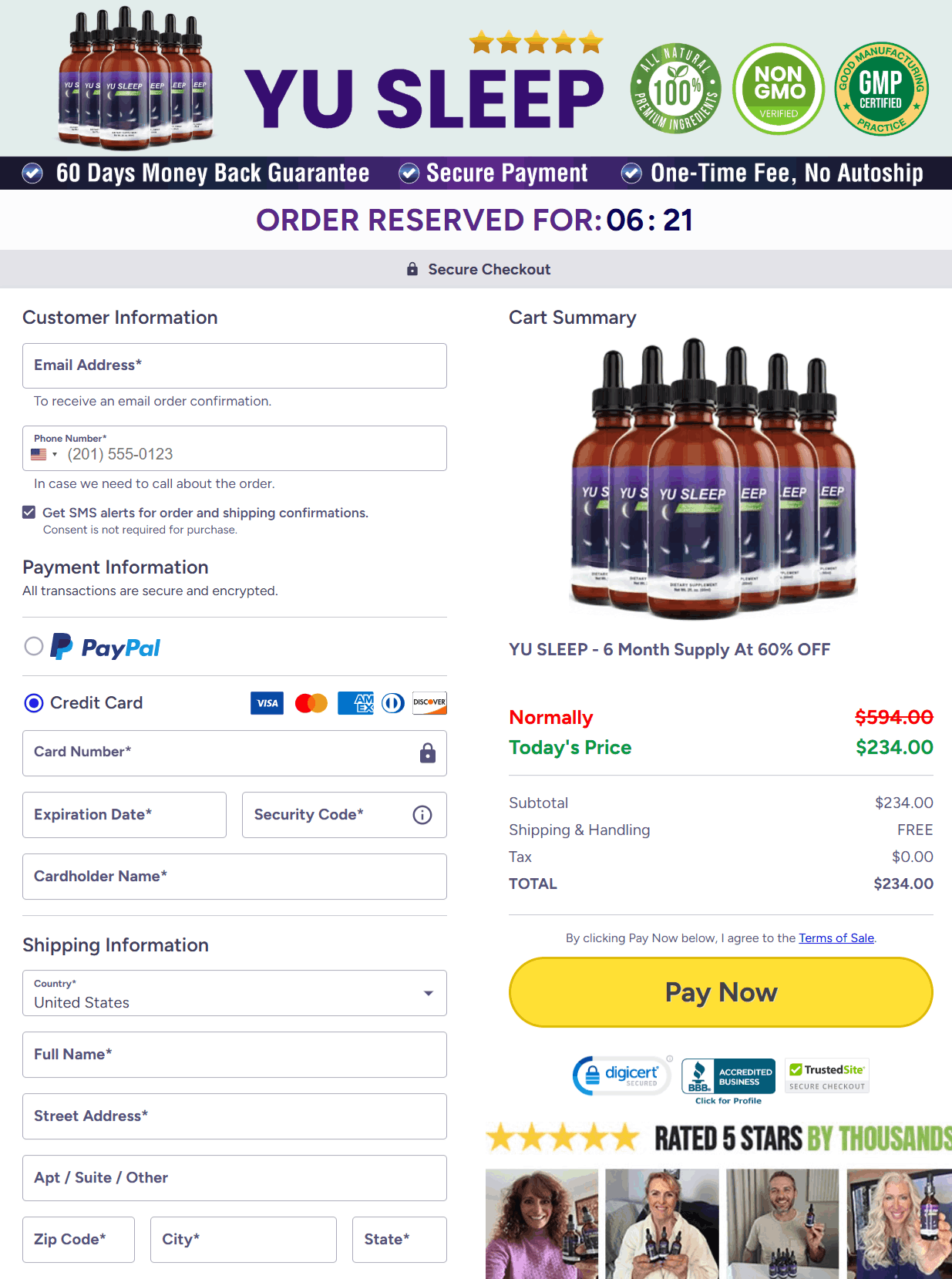 Yu sleep Checkout page